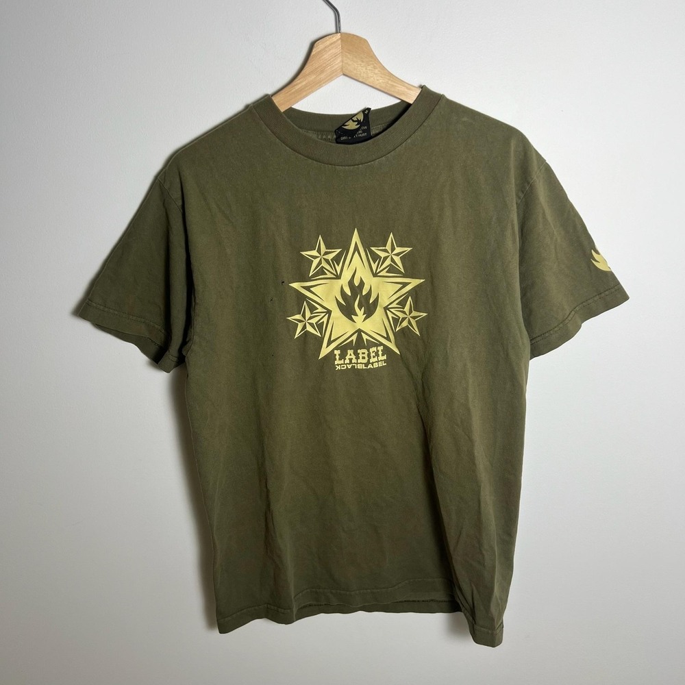 Flame Star Label Graphic Shirt Mens Medium Green Skateboard Streetwear Tee